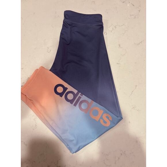 Adidas Aeroready Size 16 Girls Ombre Blue/Pink 7/8 Athletic Tights - Picture 7 of 9